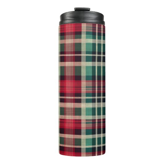 Red Cream Green Plaid Stripes Thermosbeker (Voorkant)