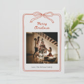 Red Cream Hand Drawn Photo Family Christmas Kaart (Staand voorkant)