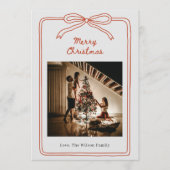 Red Cream Hand Drawn Photo Family Christmas Kaart (Voorkant)