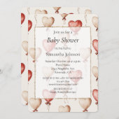 Red Cream Heart Balloons Baby shower Kaart (Voorkant / Achterkant)