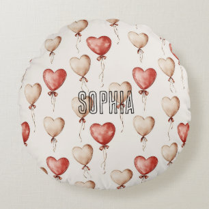 Red Cream Heart Balloons Baby shower Rond Kussen