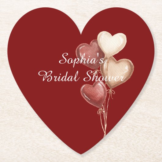 Red Cream Heart Balloons Bridal Shower Kartonnen Onderzetters (Voorkant)