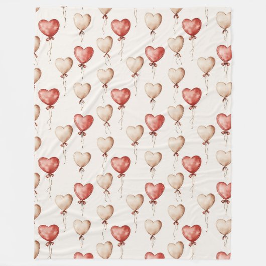 Red Cream Heart Balloons Fleece Deken (Voorkant)