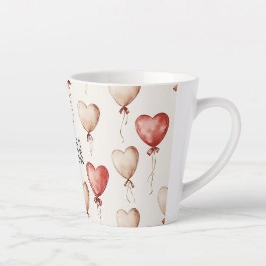 Red Cream Heart Balloons Latte Mok (Rechts)