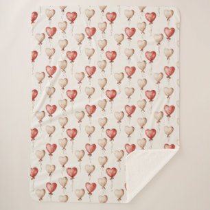 Red Cream Heart Balloons Sherpa Deken