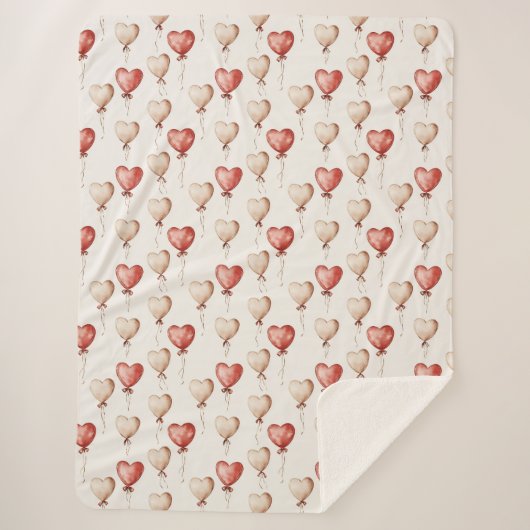 Red Cream Heart Balloons Sherpa Deken (Voorkant)