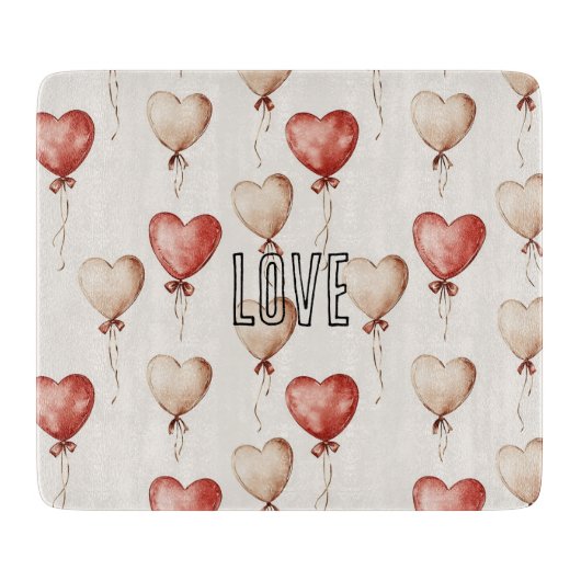 Red Cream Heart Balloons Snijplank (Voorkant)