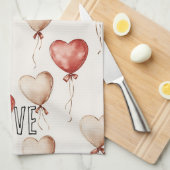 Red Cream Heart Balloons Theedoek (Quarter Fold)