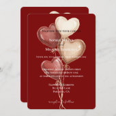 Red Cream Heart Balloons Wedding Kaart (Voorkant / Achterkant)