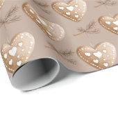 Red Cream Heart Gingerbread Cookie Christmas Cadeaupapier (Rol Hoek)