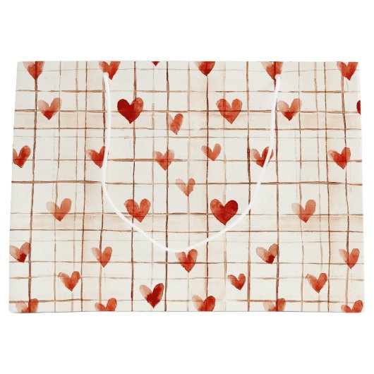 Red Cream Hearts Abstract Groot Cadeauzakje (Voorkant)