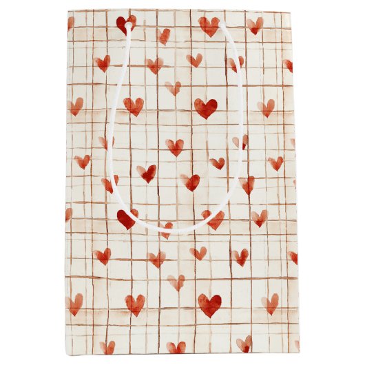 Red Cream Hearts Abstract Medium Cadeauzakje (Voorkant)