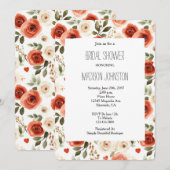 Red Cream Hearts and Flowers Bridal Shower Kaart (Voorkant / Achterkant)