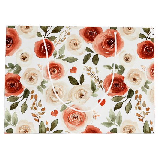 Red Cream Hearts and Flowers Vrijgezellenfeest Groot Cadeauzakje (Achterkant)