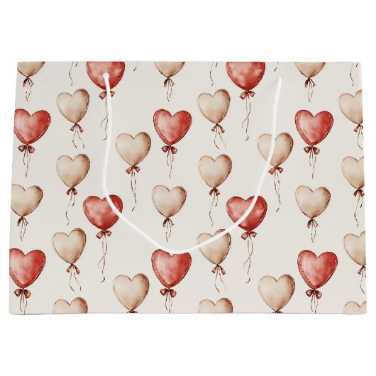 Red Cream Hearts Balloons Verjaardag Groot Cadeauzakje (Voorkant)