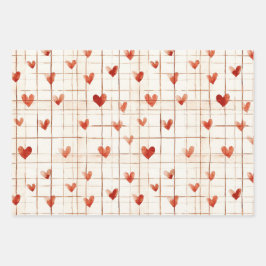 Red Cream Hearts Balloons Verjaardag Inpakpapier Vel