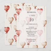 Red Cream Hearts Balloons Verjaardag Kaart (Voorkant / Achterkant)