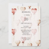 Red Cream Hearts Balloons Verjaardag Kaart (Voorkant)