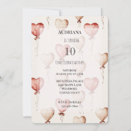 Red Cream Hearts Balloons Verjaardag Kaart