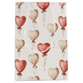 Red Cream Hearts Balloons Verjaardag Medium Cadeauzakje (Voorkant)