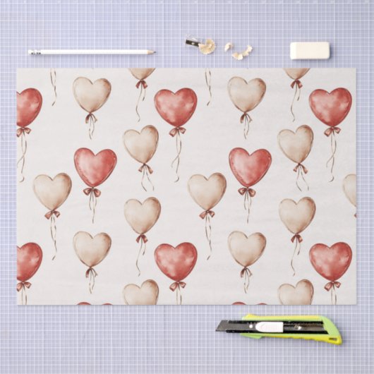 Red Cream Hearts Balloons Verjaardag Tissuepapier (Craft)