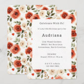 Red Cream Hearts en Bloemen Verjaardag Kaart (Voorkant / Achterkant)