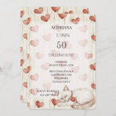 Red Cream Hearts Faux Wood Cat Birthday Kaart (Voorkant / Achterkant)