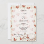 Red Cream Hearts Faux Wood Cat Birthday Kaart (Voorkant)