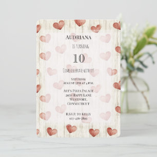 Red Cream Hearts Faux Wood Verjaardag Kaart