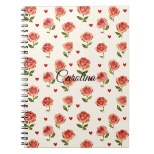 Red Cream Hearts Floral Notitieboek