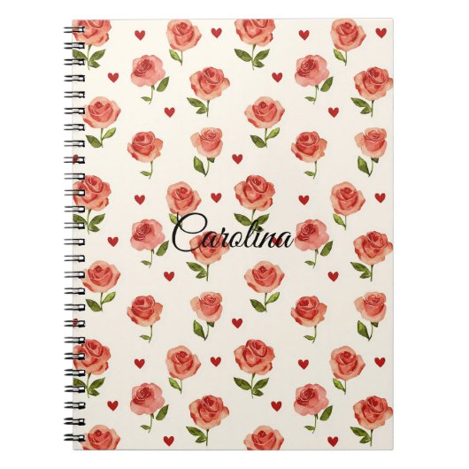 Red Cream Hearts Floral Notitieboek (Voorkant)