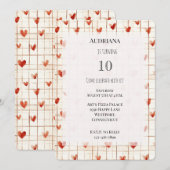 Red Cream Hearts Lines Verjaardag Kaart (Voorkant / Achterkant)