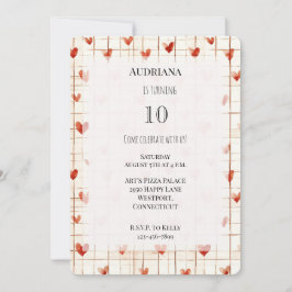 Red Cream Hearts Lines Verjaardag Kaart