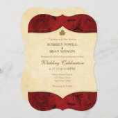 Red Cream Leaf Vintage Wedding Invitation Kaart (Voorkant / Achterkant)