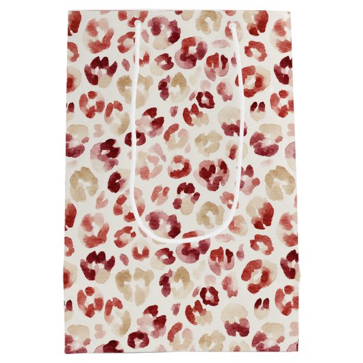 Red Cream Leopard Animal Print Birthday Medium Cadeauzakje (Achterkant)