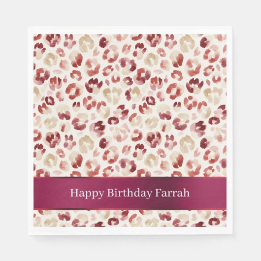 Red Cream Leopard Animal Print Birthday Servet (Voorkant)