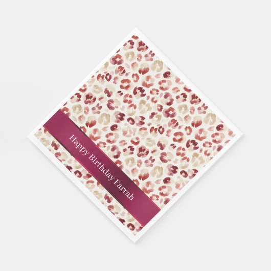 Red Cream Leopard Animal Print Birthday Servet (Hoek)