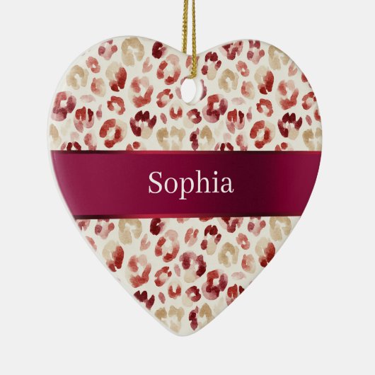 Red Cream Leopard Animal Print Christmas Keramisch Ornament (Rechts)