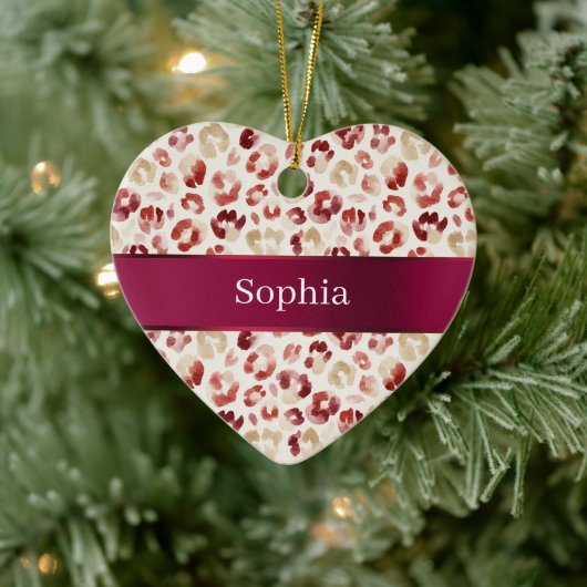 Red Cream Leopard Animal Print Christmas Keramisch Ornament (Boom)