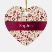 Red Cream Leopard Animal Print Christmas Keramisch Ornament (Voorkant)