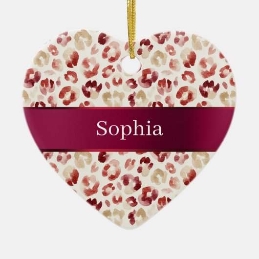 Red Cream Leopard Animal Print Christmas Keramisch Ornament (Voorkant)