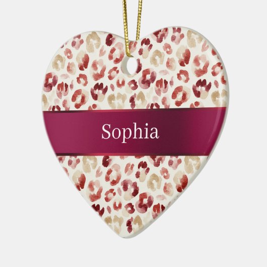 Red Cream Leopard Animal Print Christmas Keramisch Ornament (Links)