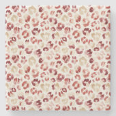Red Cream Leopard Animal Print Stenen Onderzetter (Voorkant)