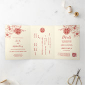 Red Cream Magnolia | Chinese bruiloft Drieluik Uitnodiging (Binnen)