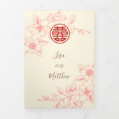 Red Cream Magnolia | Foto Chinese bruiloft Drieluik Uitnodiging (Cover)