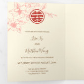 Red Cream Magnolia | Foto Chinese bruiloft Drieluik Uitnodiging (Binnenzijde eerst)