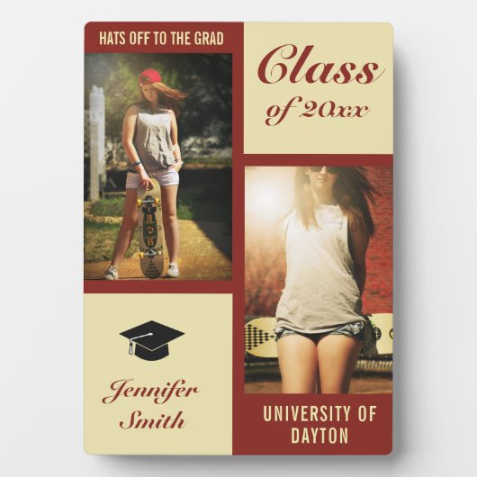 Red Cream Modern Photo Afstuderen Fotoplaat (voorkant)