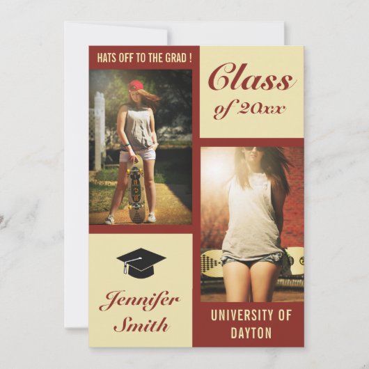 Red Cream Modern Photo Graduation Party Uitnodigen Kaart (Voorkant)