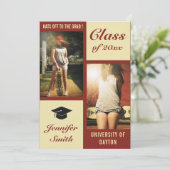 Red Cream Modern Photo Graduation Party Uitnodigen Kaart (Staand voorkant)