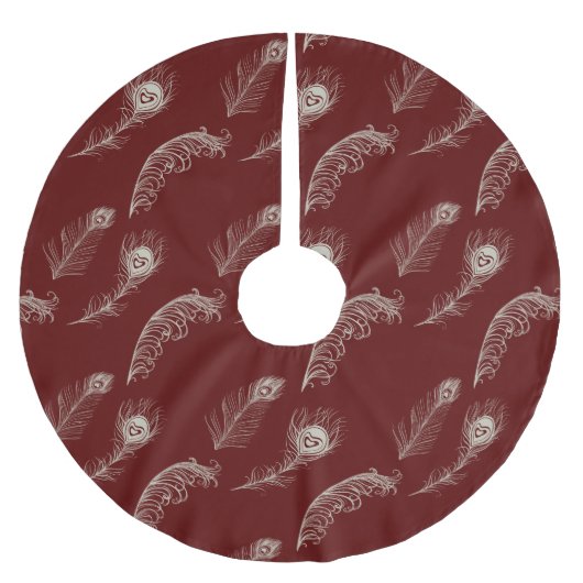 Red Cream Peacock Feathers Kerstmis Kerstboom Rok (Voorkant)